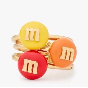 NEW Kate Spade M&M's Stacking Ring Set multi size 7 MSRP $128 Yellow Red Orange